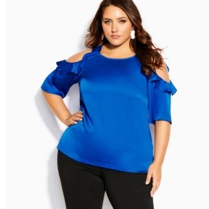 City Chic Blue Frill Cold Shoulder Top